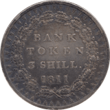 1811 SILVER THREE SHILLING BANK TOKEN - BANK TOKEN - Cambridgeshire Coins