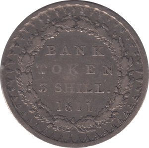 1811 SILVER THREE SHILLING BANK TOKEN - BANK TOKEN - Cambridgeshire Coins