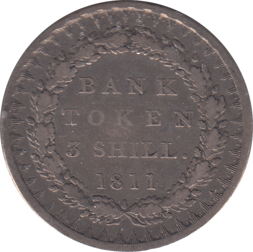 1811 SILVER THREE SHILLING BANK TOKEN - BANK TOKEN - Cambridgeshire Coins