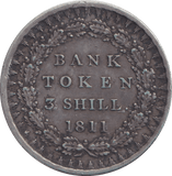 1811 SILVER THREE SHILLING BANK TOKEN - BANK TOKEN - Cambridgeshire Coins