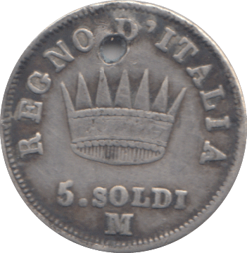1812 5 SOLDI ITALY HOLED - WORLD COINS - Cambridgeshire Coins