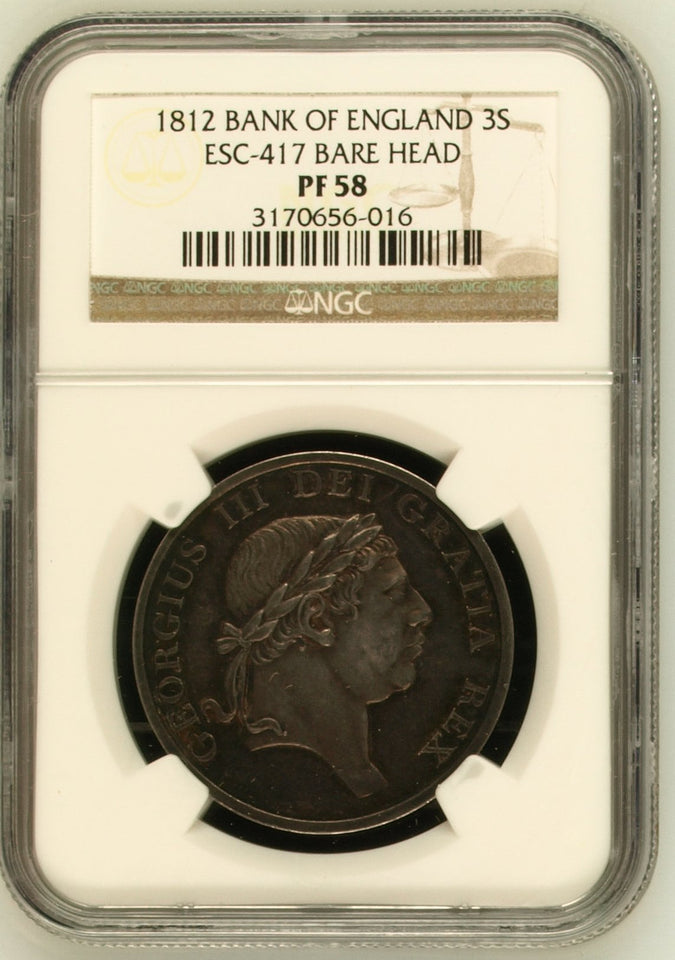1812 BANK OF ENGLAND THREE SHILLINGS TOKEN (NGC) PF 58 - NGC OTHER COINS - Cambridgeshire Coins