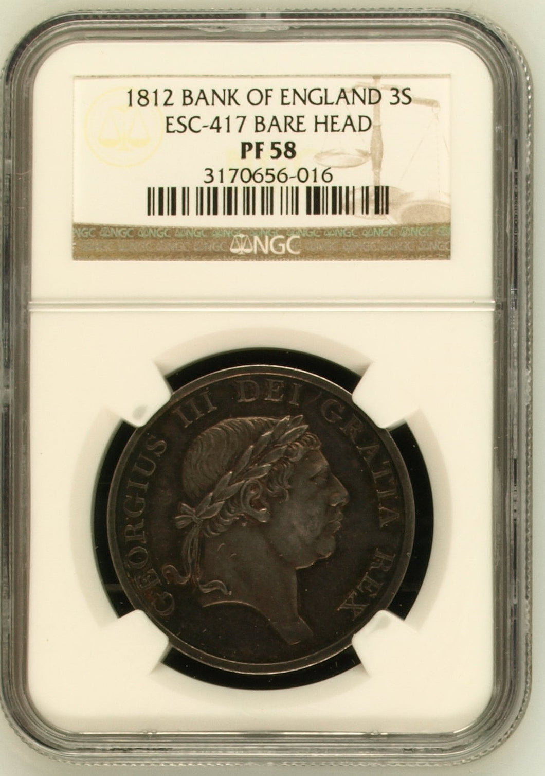 1812 BANK OF ENGLAND THREE SHILLINGS TOKEN (NGC) PF 58 - NGC OTHER COINS - Cambridgeshire Coins