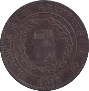 1812 PENNY TOKEN CARMARTHEN VD GRIFFITHS - HALFPENNY TOKEN - Cambridgeshire Coins