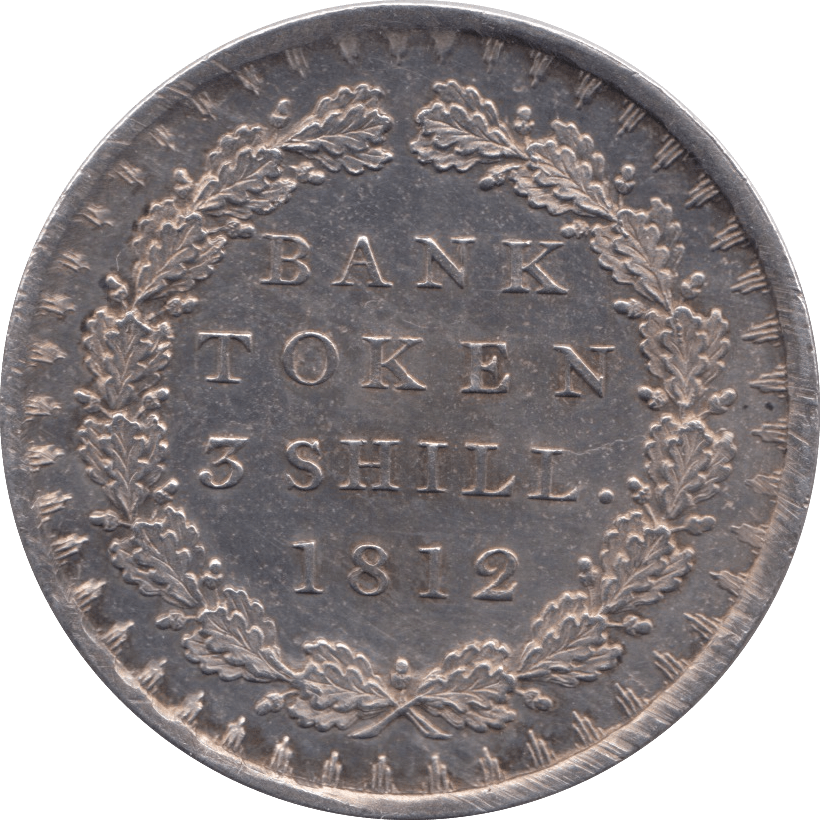 1812 SILVER THREE SHILLING BANK TOKEN ( AUNC ) - BANK TOKEN - Cambridgeshire Coins