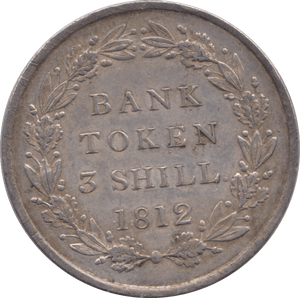 1812 SILVER THREE SHILLING BANK TOKEN ( EF ) - BANK TOKEN - Cambridgeshire Coins