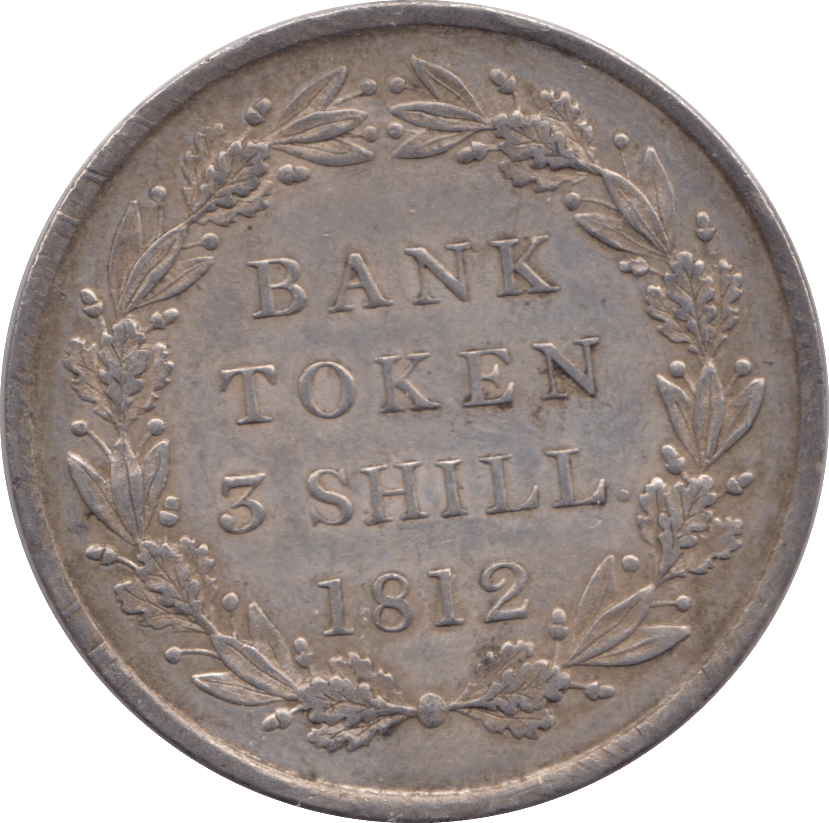 1812 SILVER THREE SHILLING BANK TOKEN ( EF ) - BANK TOKEN - Cambridgeshire Coins