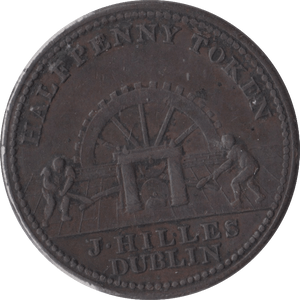 1813 HALFPENNY TOKEN J.HILLES DUBLIN - HALFPENNY TOKENS - Cambridgeshire Coins
