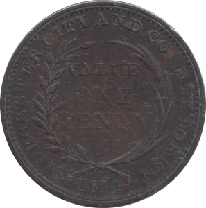 1814 PENNY TOKEN WORCESTER - PENNY TOKEN - Cambridgeshire Coins