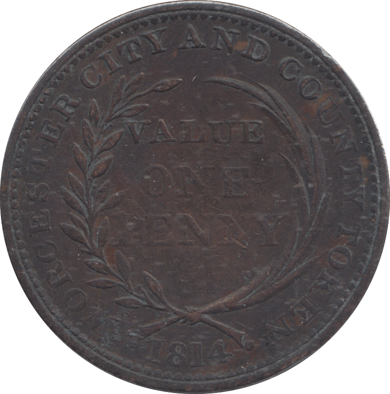 1814 PENNY TOKEN WORCESTER - PENNY TOKEN - Cambridgeshire Coins