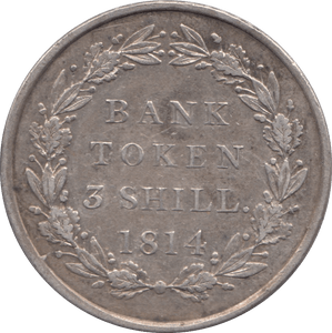 1814 SILVER THREE SHILLING BANK TOKEN ( VF ) - BANK TOKEN - Cambridgeshire Coins
