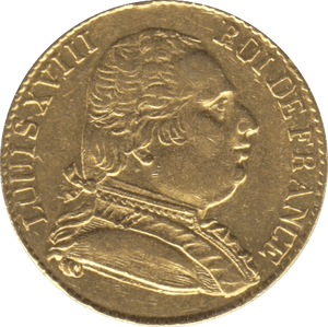 1815 GOLD FRANCE 20 FRANCS KING LOUIS XVIII LONDON MINT - Gold World Coins - Cambridgeshire Coins