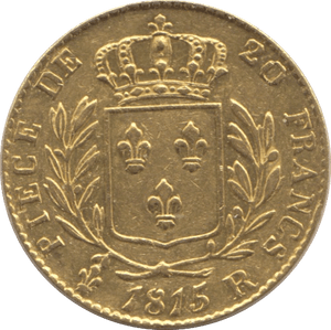 1815 GOLD FRANCE 20 FRANCS KING LOUIS XVIII LONDON MINT - Gold World Coins - Cambridgeshire Coins
