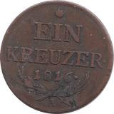 1816 ONE KREUZER AUSTRIA - SILVER WORLD COINS - Cambridgeshire Coins