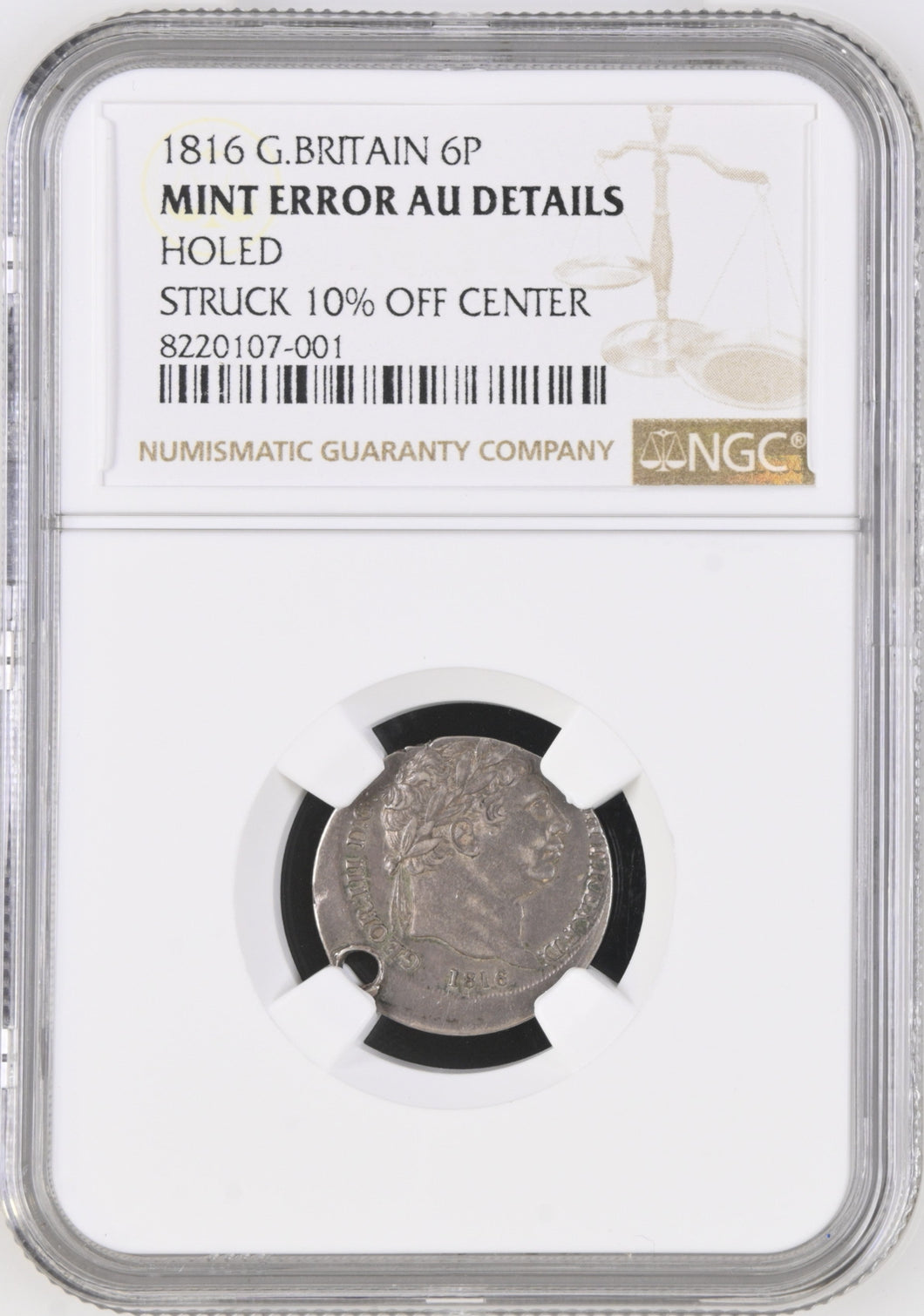1816 SIXPENCE ( NGC ) MINT ERROR AU - NGC CERTIFIED COINS - Cambridgeshire Coins