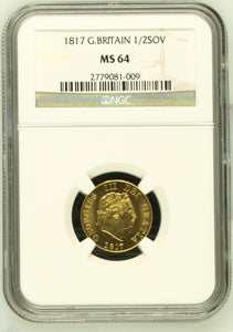 1817 GOLD HALF SOVEREIGN MS 64 - NGC GOLD HALF SOVEREIGN - Cambridgeshire Coins