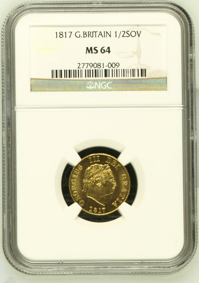 1817 GOLD HALF SOVEREIGN MS 64 - NGC GOLD HALF SOVEREIGN - Cambridgeshire Coins