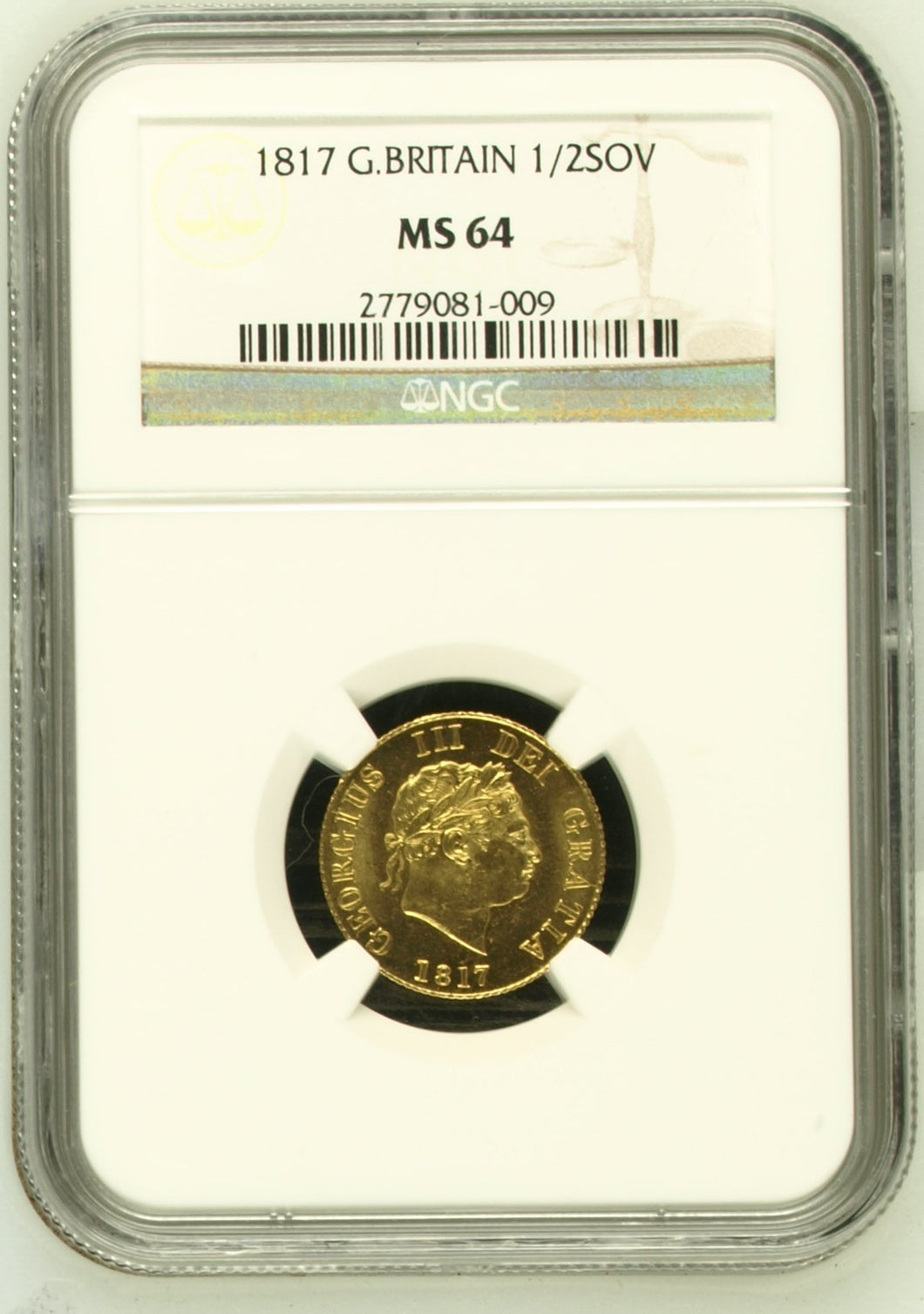 1817 GOLD HALF SOVEREIGN MS 64 - NGC GOLD HALF SOVEREIGN - Cambridgeshire Coins
