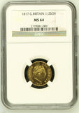1817 GOLD HALF SOVEREIGN MS 64 - NGC GOLD HALF SOVEREIGN - Cambridgeshire Coins