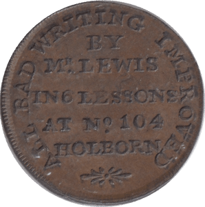 1820 FARTHING TOKEN LEWIS WRITING GLASSES HOLBORN - FARTHING TOKEN - Cambridgeshire Coins