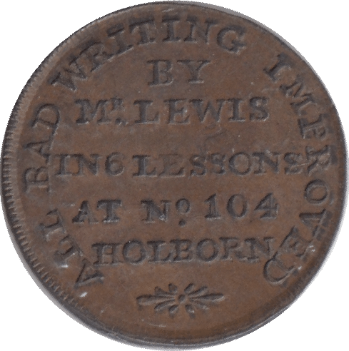 1820 FARTHING TOKEN LEWIS WRITING GLASSES HOLBORN - FARTHING TOKEN - Cambridgeshire Coins