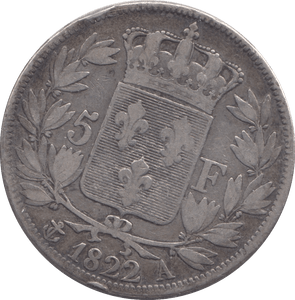 1822 SILVER FRANCE 5 FRANCS - SILVER WORLD COINS - Cambridgeshire Coins