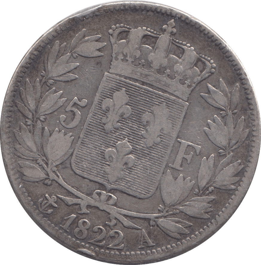 1822 SILVER FRANCE 5 FRANCS - SILVER WORLD COINS - Cambridgeshire Coins