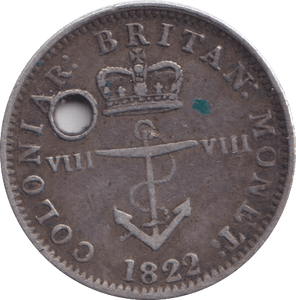1822 SILVER QUARTER DOLLAR WEST INDIES HOLED - SILVER WORLD COINS - Cambridgeshire Coins