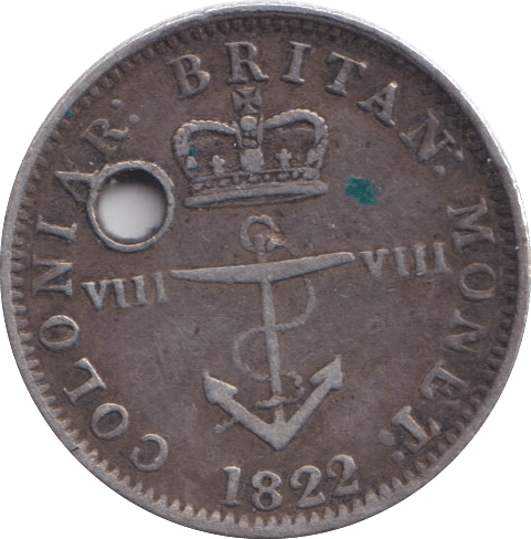1822 SILVER QUARTER DOLLAR WEST INDIES HOLED - SILVER WORLD COINS - Cambridgeshire Coins
