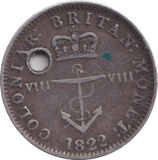 1822 SILVER QUARTER DOLLAR WEST INDIES HOLED - SILVER WORLD COINS - Cambridgeshire Coins
