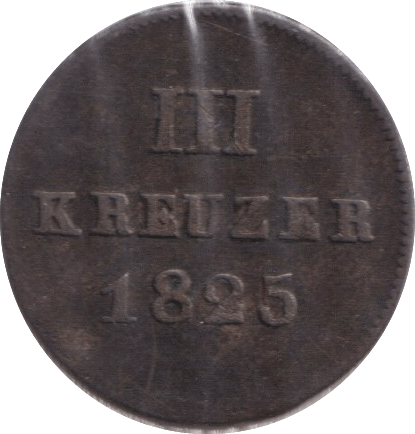 1825 3 KREUZER GERMANY - WORLD COINS - Cambridgeshire Coins