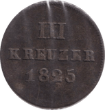 1825 3 KREUZER GERMANY - WORLD COINS - Cambridgeshire Coins