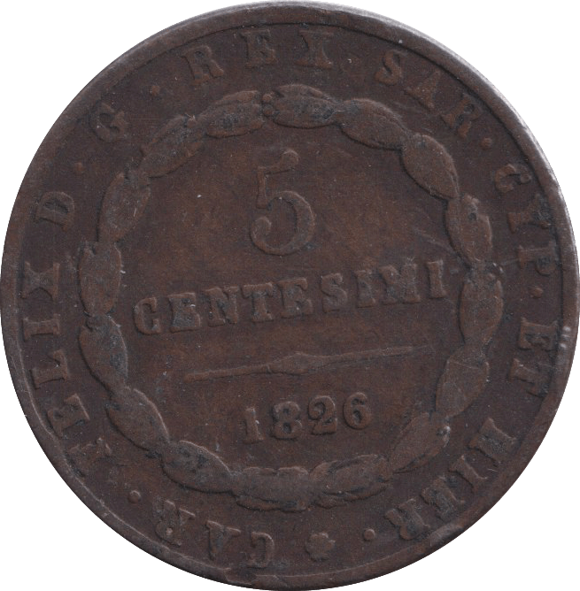 1826 5 CENTESIMI SARDINIA - WORLD COINS - Cambridgeshire Coins