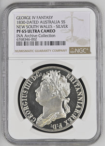 1830 - DATED SILVER 5 SHILLING AUSTRALIA NEW SOUTH WALES GEORGE IV FANTASY NGC PF 65 ULTRA CAMEO - NGC SILVER COINS - Cambridgeshire Coins