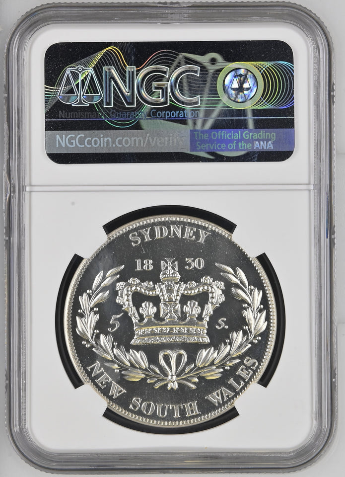 1830 - DATED SILVER 5 SHILLING AUSTRALIA NEW SOUTH WALES GEORGE IV FANTASY NGC PF 65 ULTRA CAMEO - NGC SILVER COINS - Cambridgeshire Coins