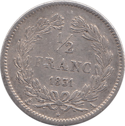 1831 SILVER HALF FRANC FRANCE - SILVER WORLD COINS - Cambridgeshire Coins