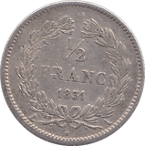 1831 SILVER HALF FRANC FRANCE - SILVER WORLD COINS - Cambridgeshire Coins