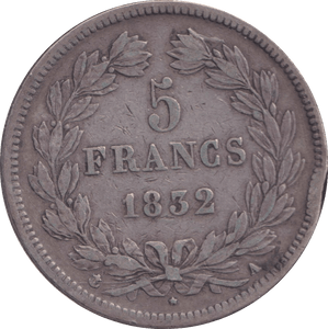 1832 SILVER 5 FRANC FRANCE - SILVER WORLD COINS - Cambridgeshire Coins