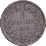 1832 SILVER 5 FRANC FRANCE - SILVER WORLD COINS - Cambridgeshire Coins