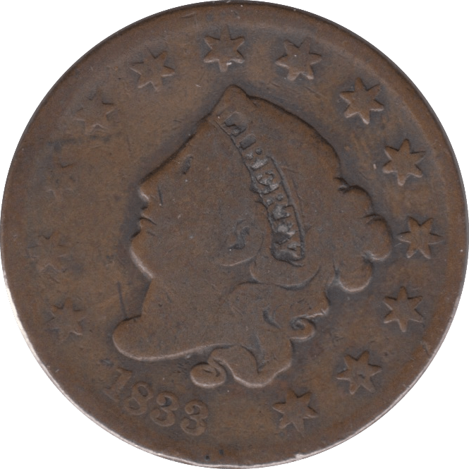 1833 ONE CENT USA - WORLD COINS - Cambridgeshire Coins