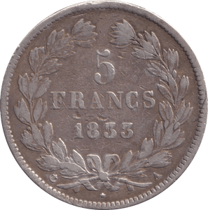 1833 SILVER 5 FRANC FRANCE - SILVER WORLD COINS - Cambridgeshire Coins