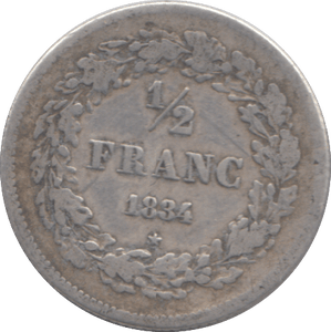 1834 HALF FRANC FRANCE - WORLD COINS - Cambridgeshire Coins