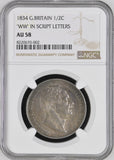 1834 SILVER HALFCROWN "WW" SCRIPT LETTERS NGC AU 58 - NGC SILVER COINS - Cambridgeshire Coins