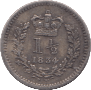 1834 SILVER THREE HALFPENCE ( GVF ) - THREE HALF PENCE - Cambridgeshire Coins