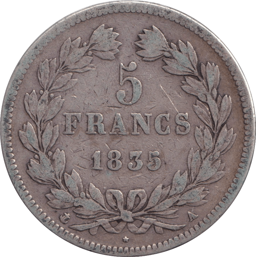 1835 SILVER FIVE FRANCS FRANCE - SILVER WORLD COINS - Cambridgeshire Coins
