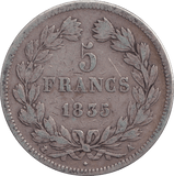 1835 SILVER FIVE FRANCS FRANCE - SILVER WORLD COINS - Cambridgeshire Coins