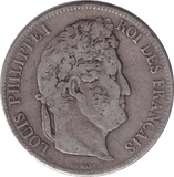 1835 SILVER FIVE FRANCS FRANCE - SILVER WORLD COINS - Cambridgeshire Coins