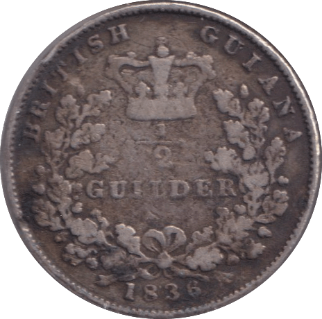 1836 BRITISH GUIANA 1/2 SILVER - SILVER WORLD COINS - Cambridgeshire Coins