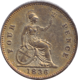 1836 FOURPENCE ( UNC ) - FOURPENCE - Cambridgeshire Coins