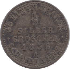 1836 SILVER HALF GROSCHEN PRUSSIA - SILVER WORLD COINS - Cambridgeshire Coins